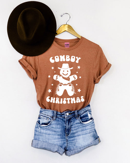 Cowboy Christmas Western Christmas Graphic Tee - Heather Autumn