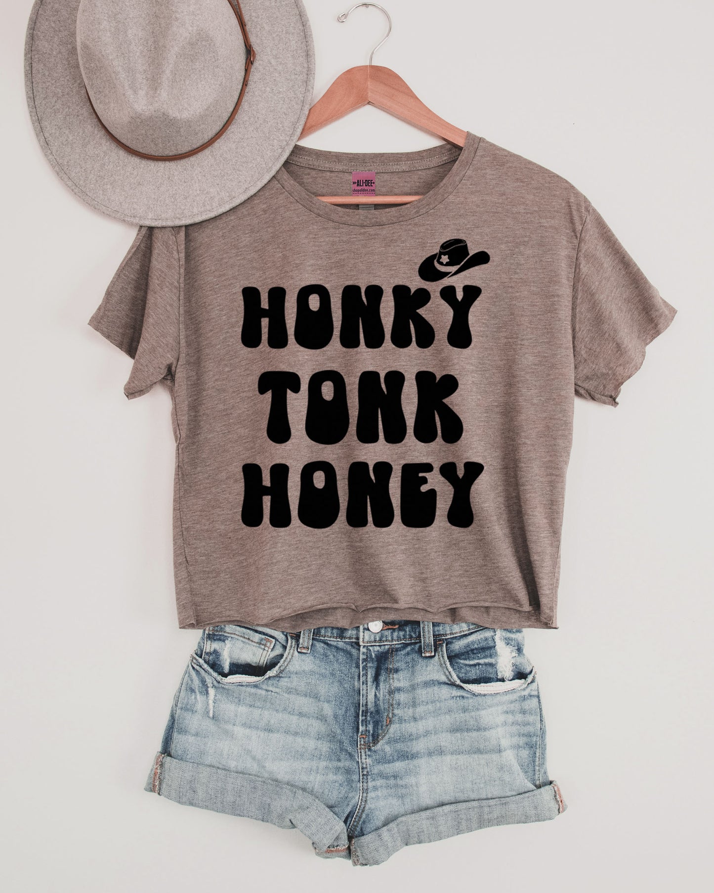 Honky Tonk Honey Crop Tee - Heather Brown