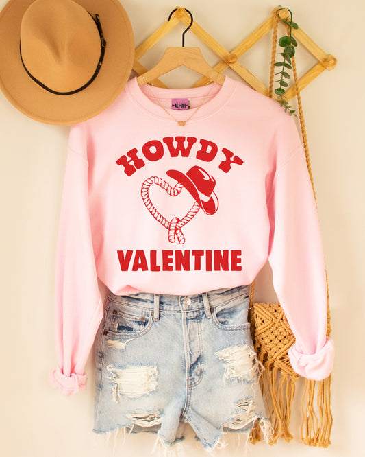 Howdy Valentine Western Valentines Sweatshirt - Pink