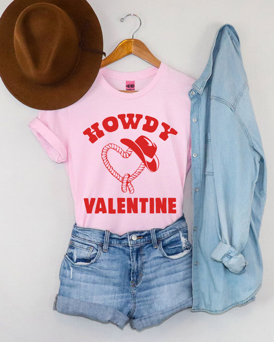 Howdy Valentine Western Valentines Graphic Tee - Pink
