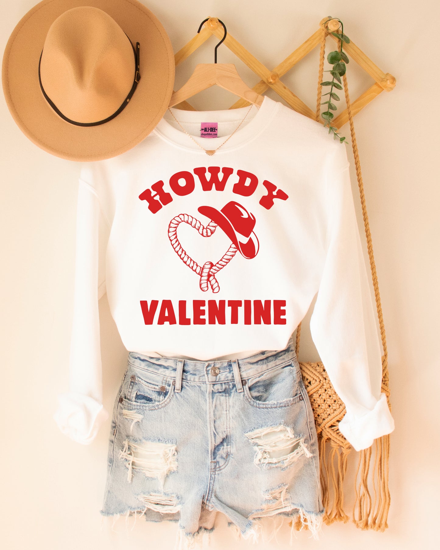 Howdy Valentine Western Valentines Sweatshirt - White