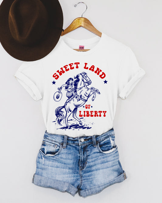 Sweet Land of Liberty Western Graphic Tee - White