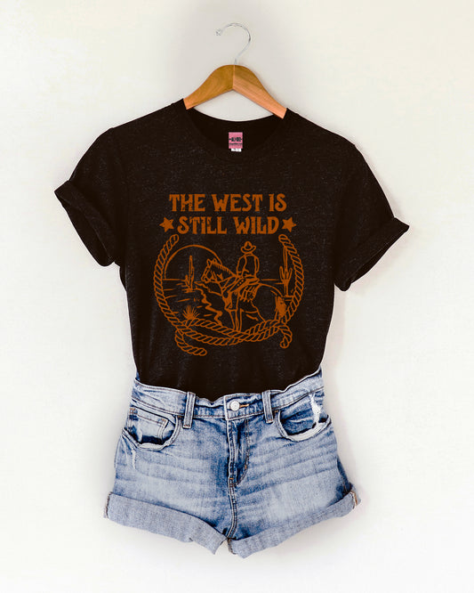 The West is Still Wild Western  Graphic Tee - Heather Black