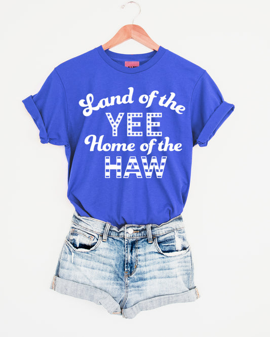 Land of the Yee Home of the Haw Western Graphic Tee - Heather Royal