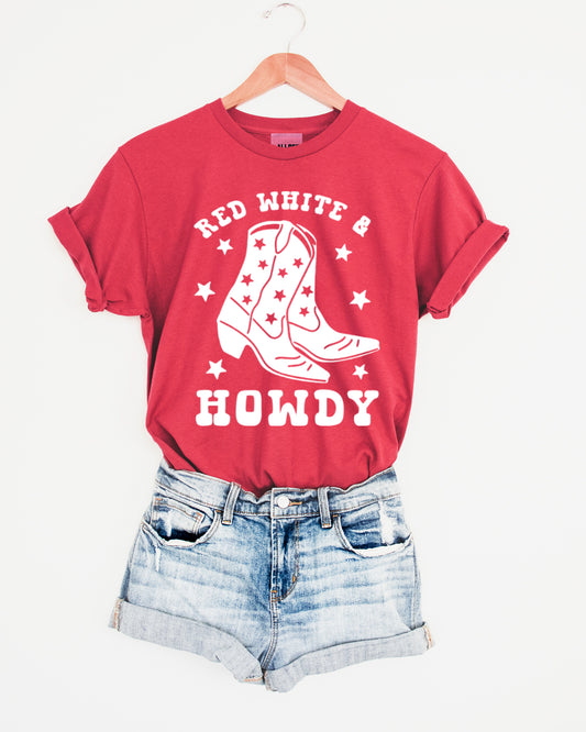 Red White and Howdy Western Graphic Tee - Heather Red