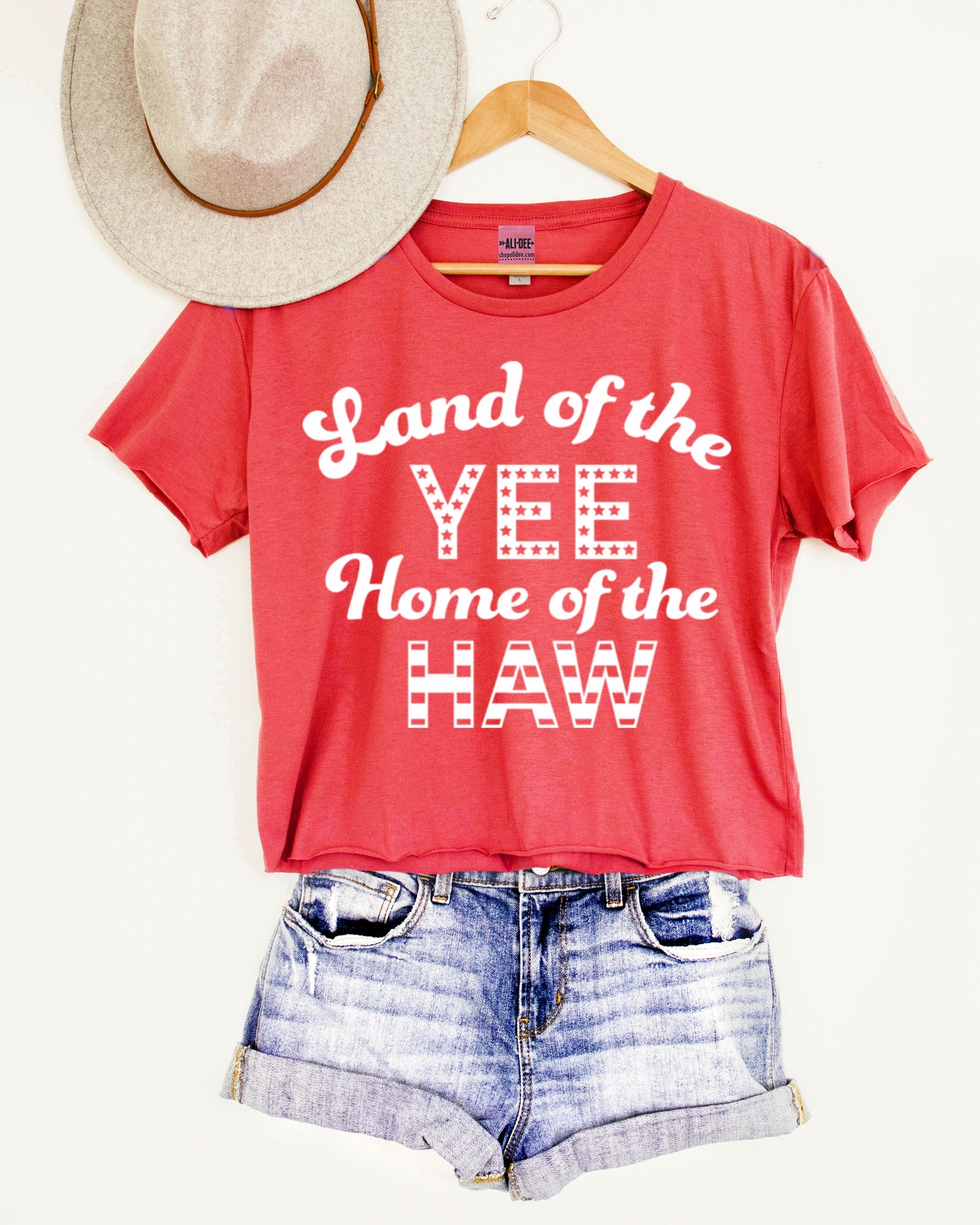 Land of the Yee Home of the Haw Western Graphic Crop Tee - Heather Red