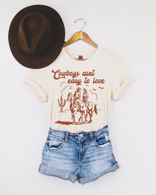 Cowboys Aint Easy To Love Graphic Tee - Vintage White