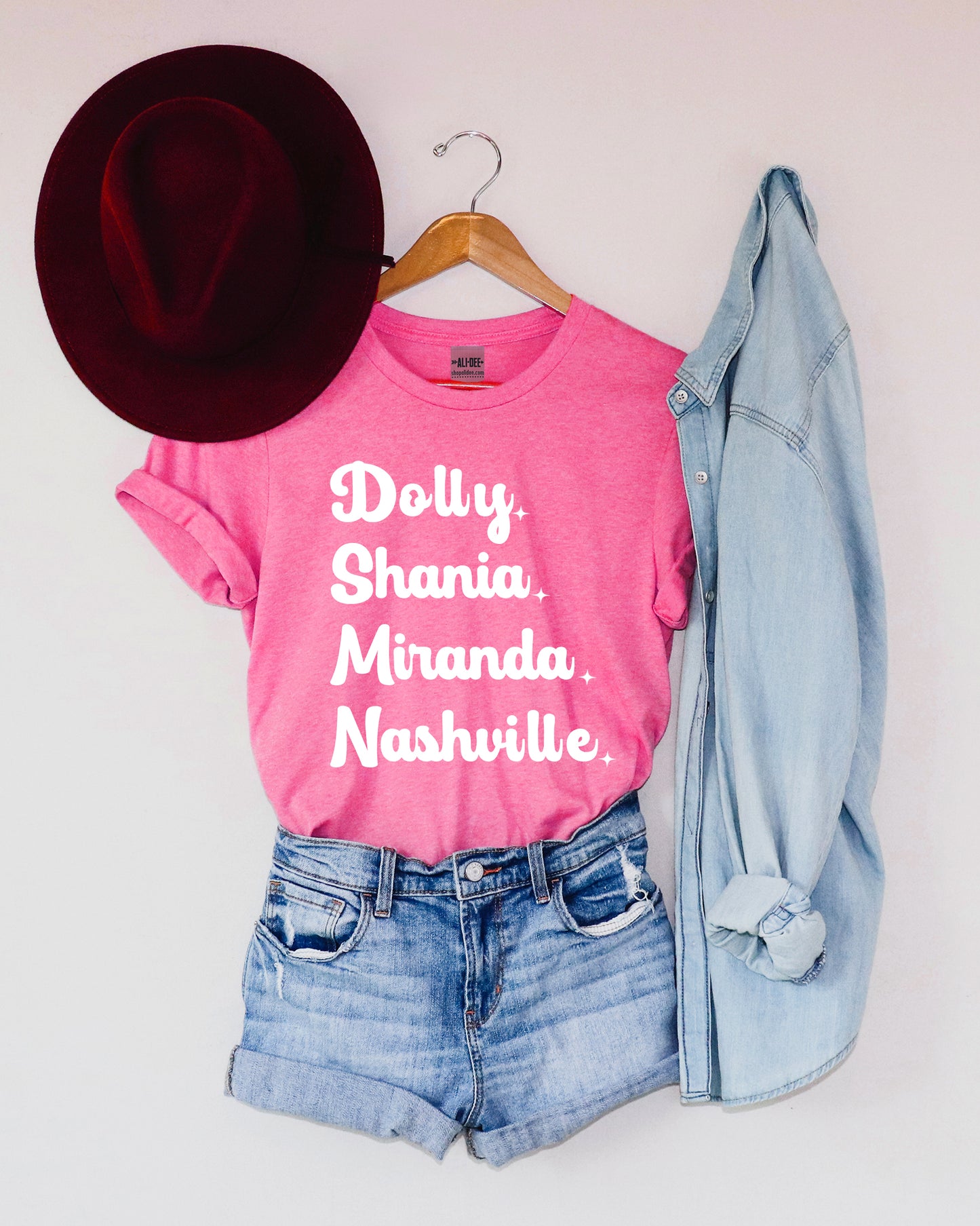 Dolly Shania Miranda Nashville Graphic Tee - Heather Charity Pink