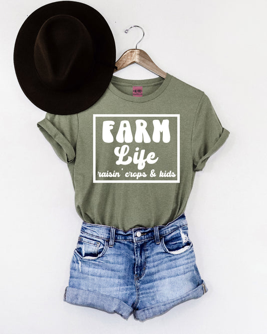 Farm Life Graphic Tee - Heather Military Green