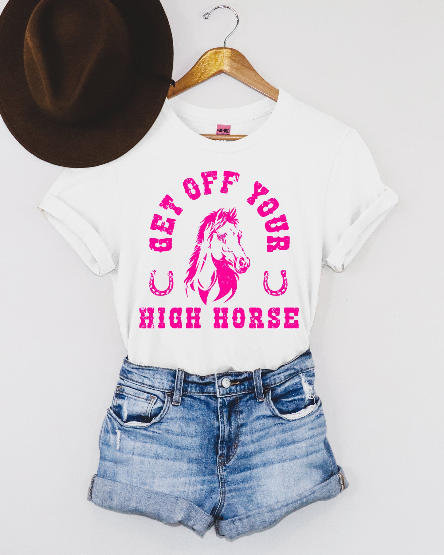 Get Off Your High Horse Western Graphic Tee - White