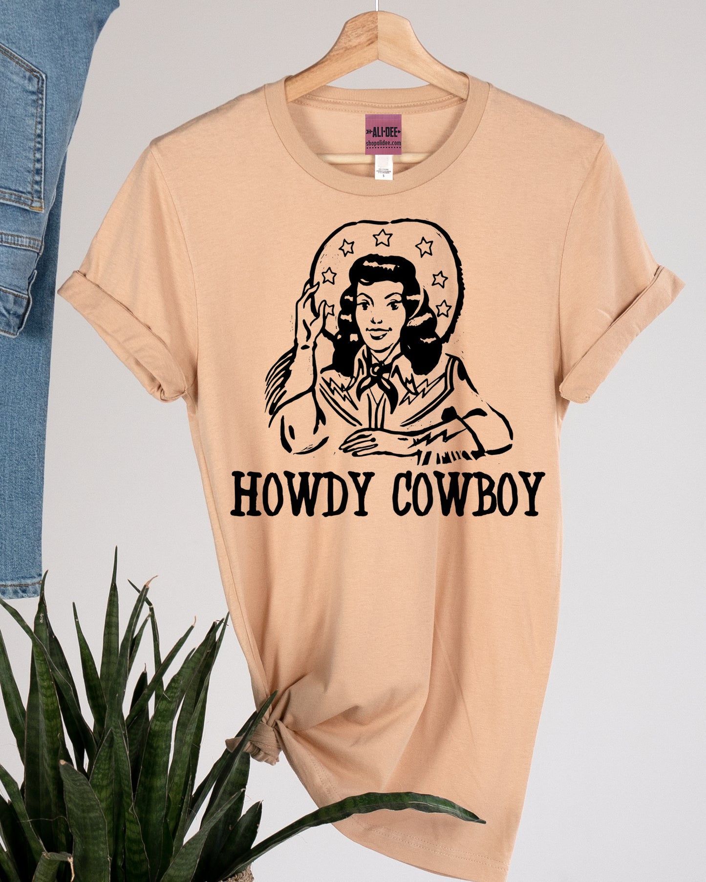 Howdy Cowboy Tee - Heather Sand Dune