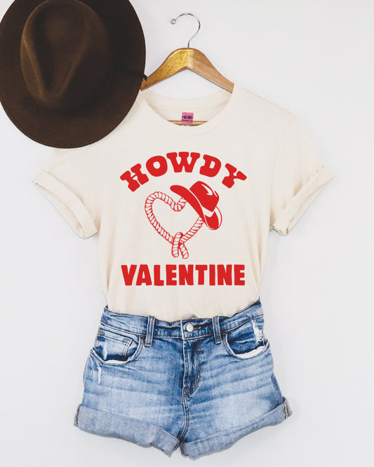 Howdy Valentine Western Valentines Graphic Tee - Vintage White