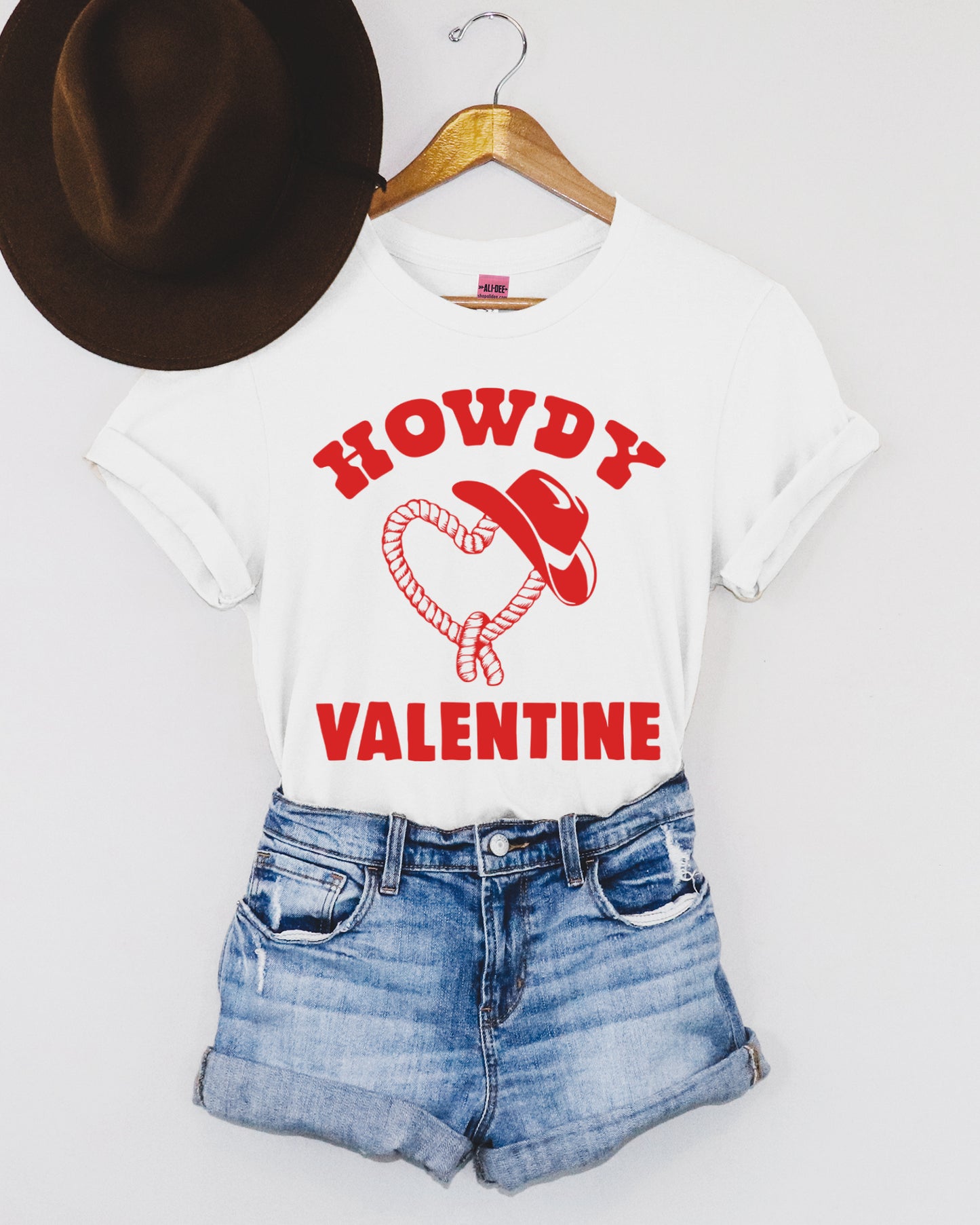 Howdy Valentine Western Valentines Graphic Tee - White