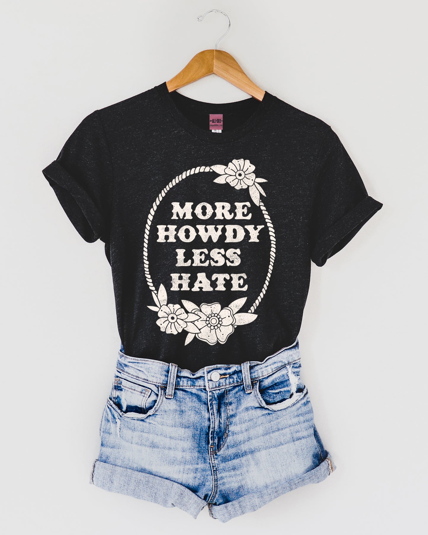 More Howdy Less Hate Tee - Heather Black