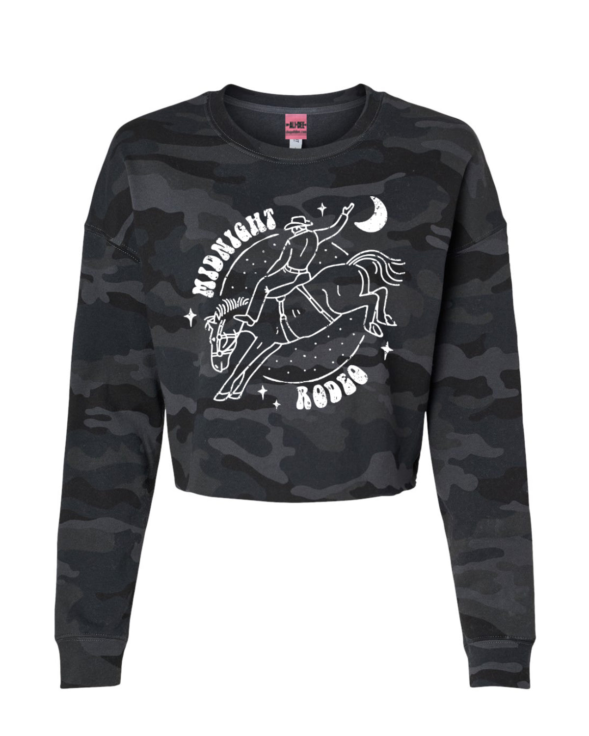 Midnight Rodeo Western Graphic Cropped Sweatshirt - Black Camo