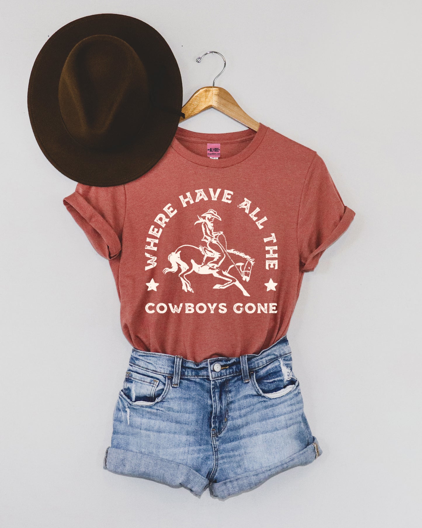 Where Have All The Cowboys Gone Western Graphic Tee - Heather Clay
