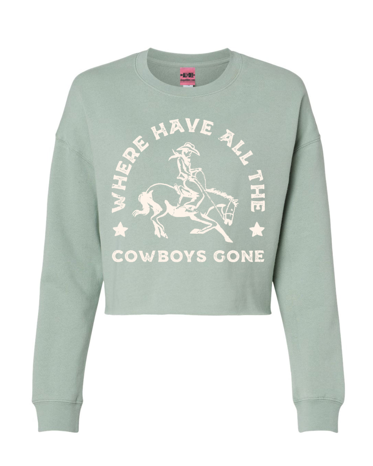 Where Have All The Cowboys Gone Western Graphic Cropped Sweatshirt - Sage