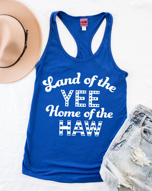 Land of the Yee Home of the Haw Western Graphic Tank - Royal