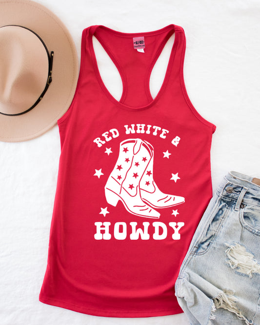 Red White and Howdy Western Graphic Tank - Red