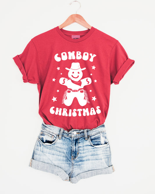 Cowboy Christmas Western Christmas Graphic Tee - Heather Red
