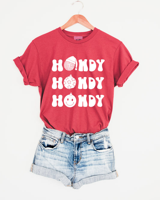 Ho Ho Howdy Western Christmas Graphic Tee - Heather Red