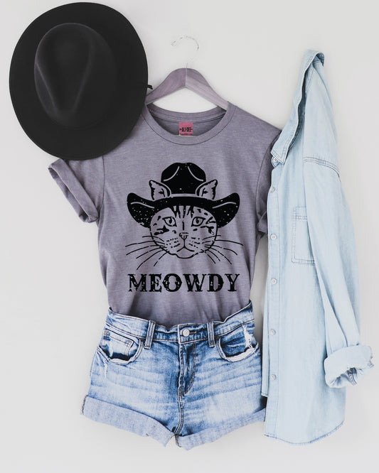 Meowdy Western Graphic Tee - Heather Storm