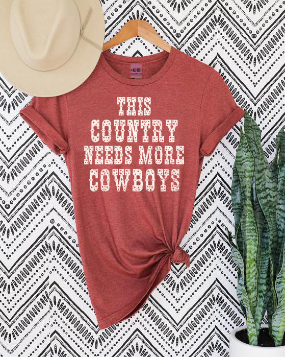 This Country Needs More Cowboys Tee - Heather Clay